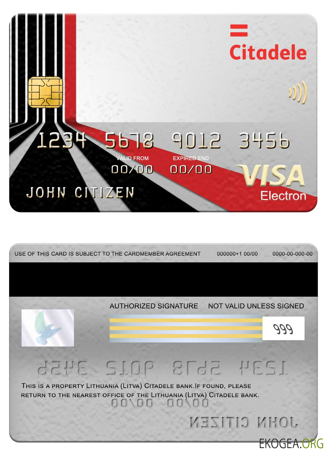 Lituanie (Litva) Carte électronique visa banque Citadele